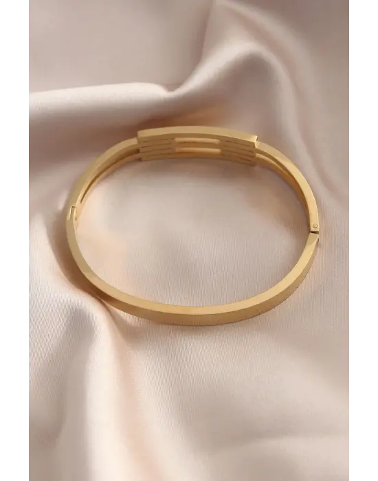 Çelik Gold Renk Kaburga Model Kelepçe Kadın Bileklik