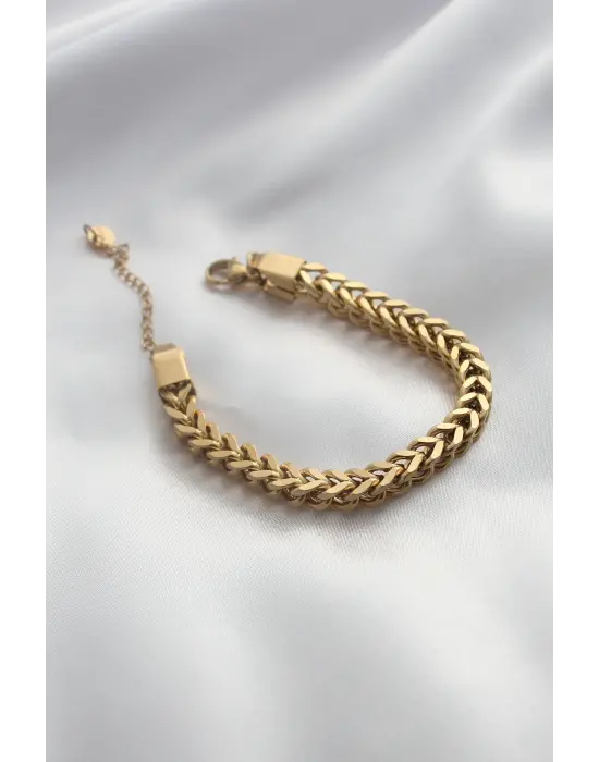 Çelik Gold Renk Kalın Zincir Model Kadın Bileklik