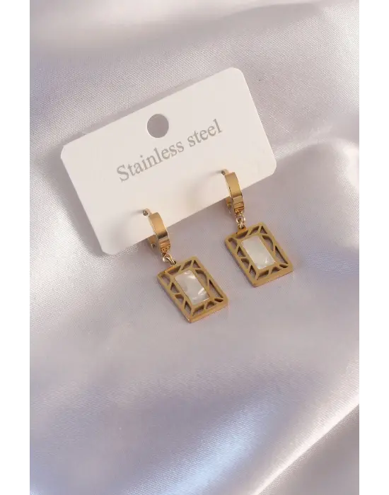 Çelik Gold Renk Kare Kadın Küpe