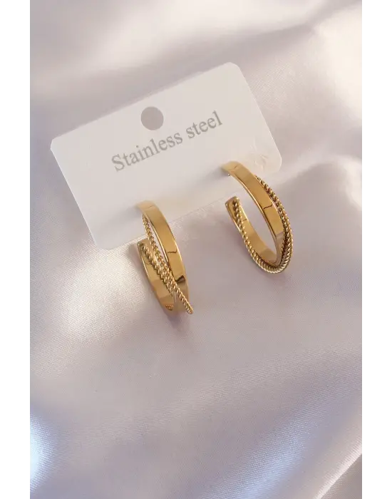 Çelik Gold Renk Sarmal Model Kadın Küpe