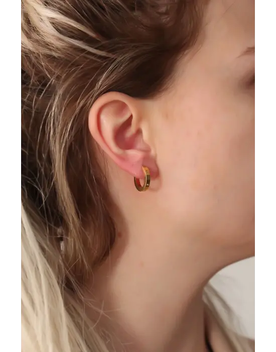 Çelik Gold Renk Zirkon Taş Detay Halka Küpe