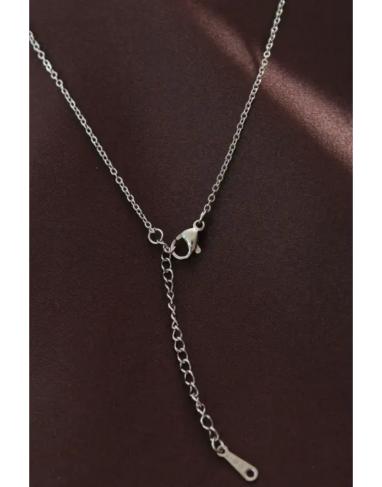 Çelik Gümüş Renk Minimal 3lü Kalp Kolye