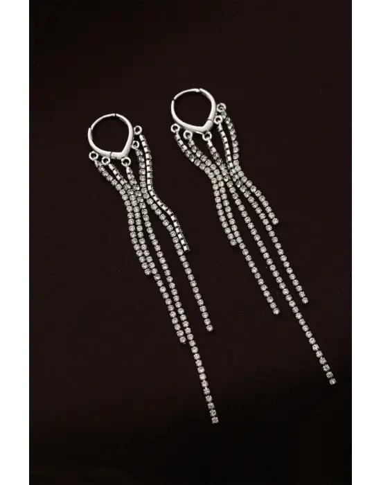 Çelik Gümüş Renk Su Yolu Model Uzun Küpe