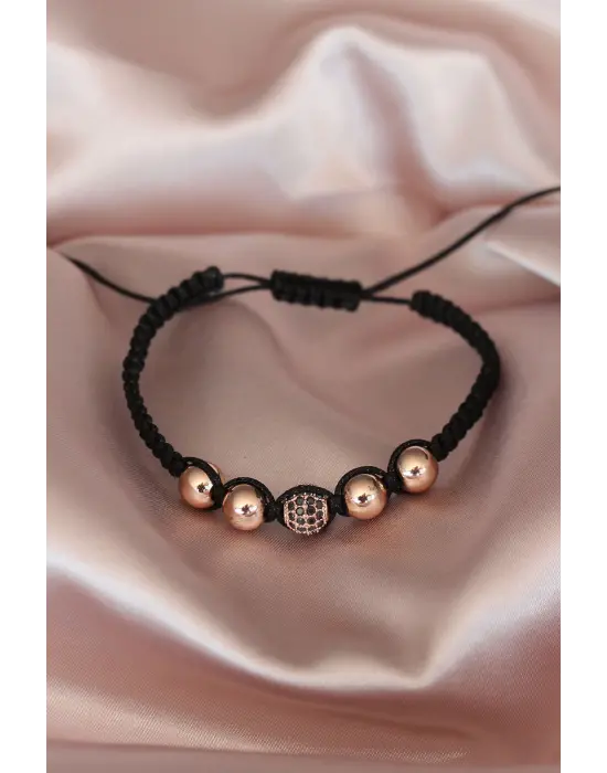 Çelik Taşlı Rose Aksesuarlı El Örgüsü Erkek Bileklik