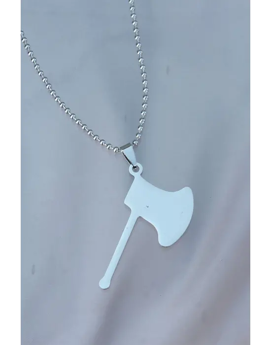 Çelik Uçlu Balta Figürlü Gümüş Renk Zincir Kolye