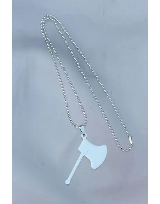 Çelik Uçlu Balta Figürlü Gümüş Renk Zincir Kolye