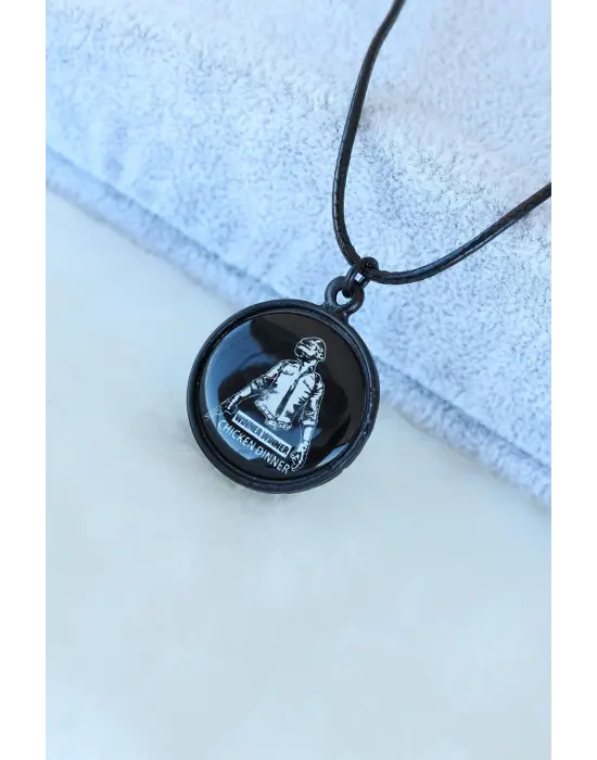 Chicken Dinner Siyah Deri İpli Kolye