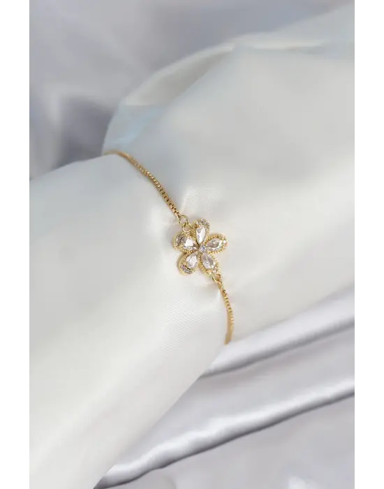 Çiçek Model Asansörlü Gold Renk Kadın Bileklik