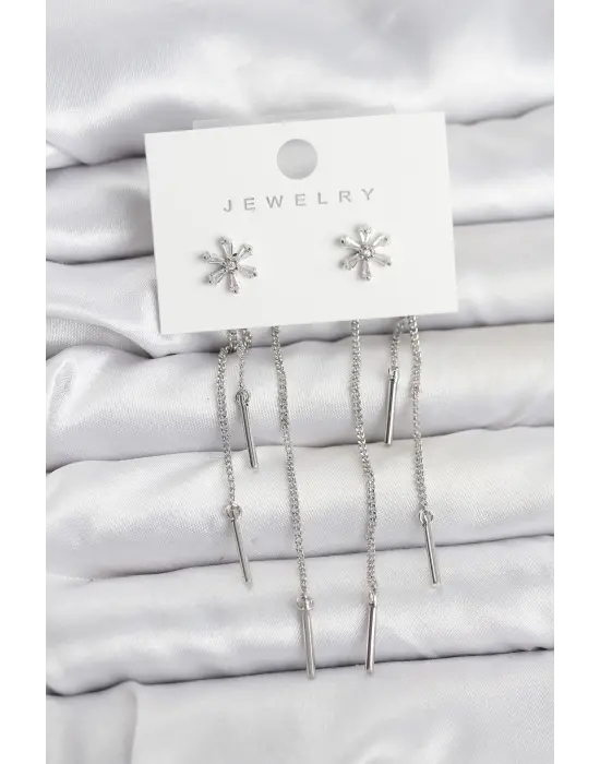 Çiçek Model Gümüş Pirinç Sallantılı Kadın Küpe