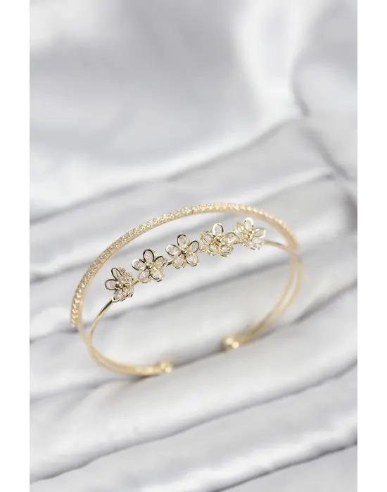 Çiçek Model Çelik Gold Renk Kadın Bileklik