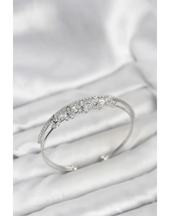 Çiçek Model Çelik Gümüş Renk Kadın Bileklik