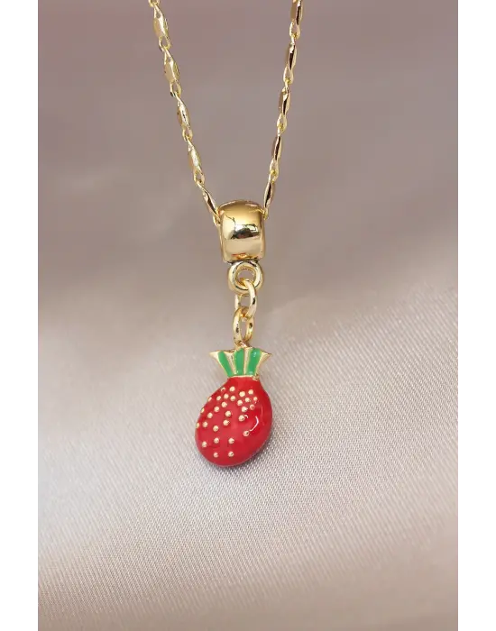 Çilek Detaylı Zincir Kolye