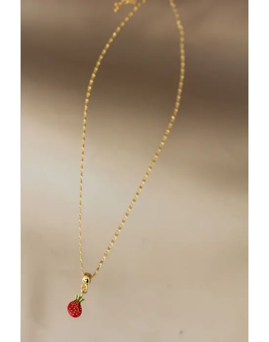 Çilek Detaylı Zincir Kolye