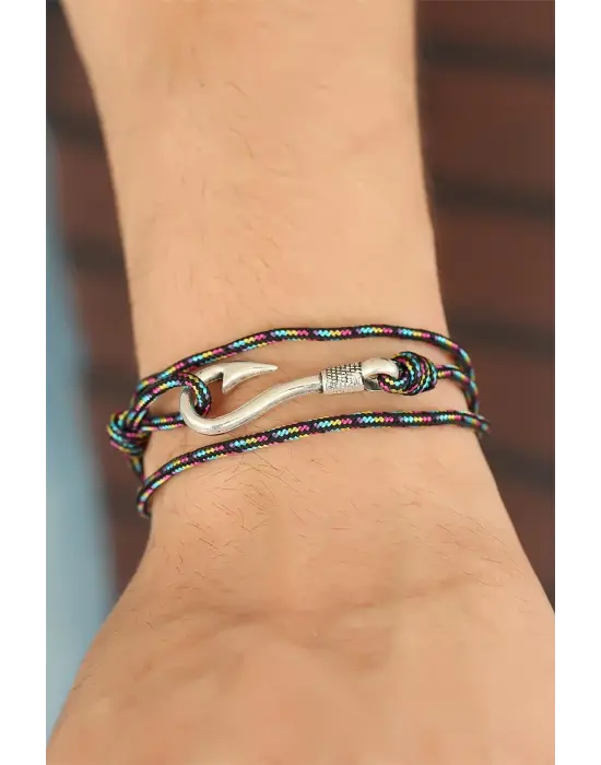 Çizgi Desenli Metal Kancalı Erkek Bileklik