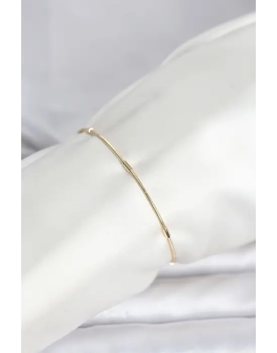 CM 14K Gold Renk Barlı Yılan Zincir Model Kadın Bileklik
