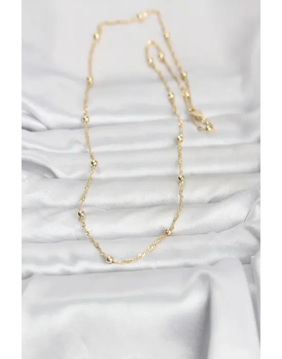 CM 14K Gold Renk Burgu ve Top Zincirli Model 60 cm Kadın Kolye
