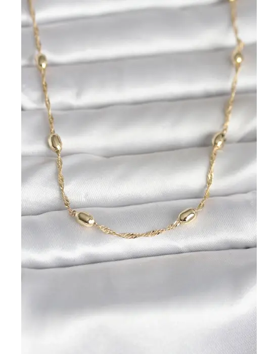 CM 14K Gold Renk Burgu Zincirli Damla Topçuk Model 45 cm Kadın Kolye