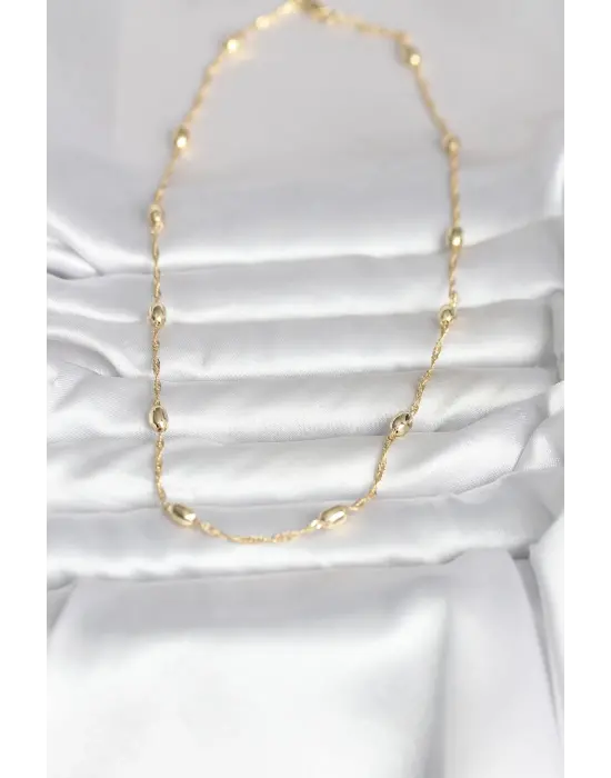 CM 14K Gold Renk Burgu Zincirli Damla Topçuk Model 45 cm Kadın Kolye