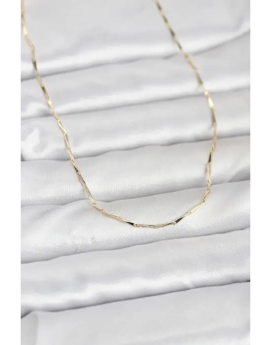 CM 14K Gold Renk Çubuk Kesme Zincir Model 60 cm Kadın Kolye