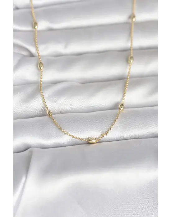 CM 14K Gold Renk Damla Topçuk Model Zincirli 60 cm Kadın Kolye
