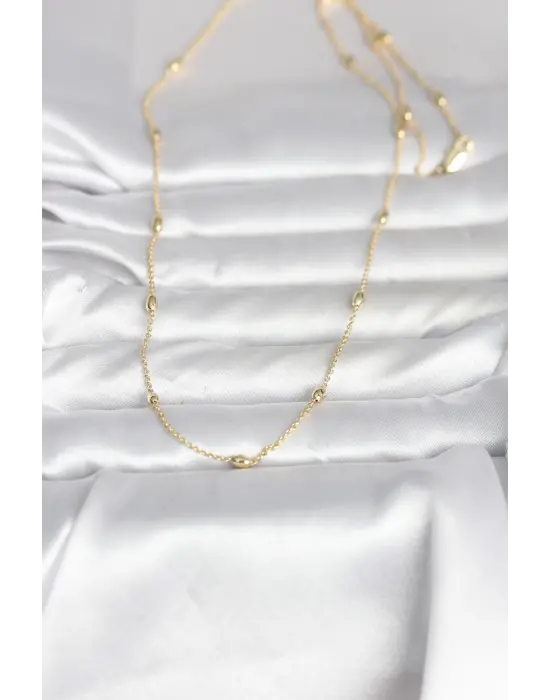 CM 14K Gold Renk Damla Topçuk Model Zincirli 60 cm Kadın Kolye