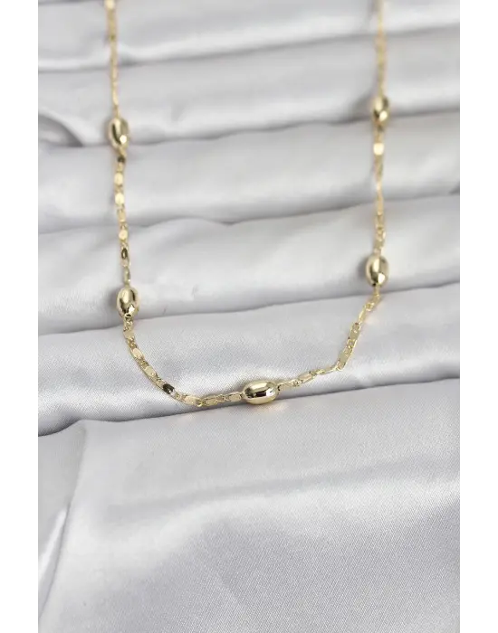 CM 14K Gold Renk Damla Topçuklu Zincir Model 60 cm Kadın Kolye