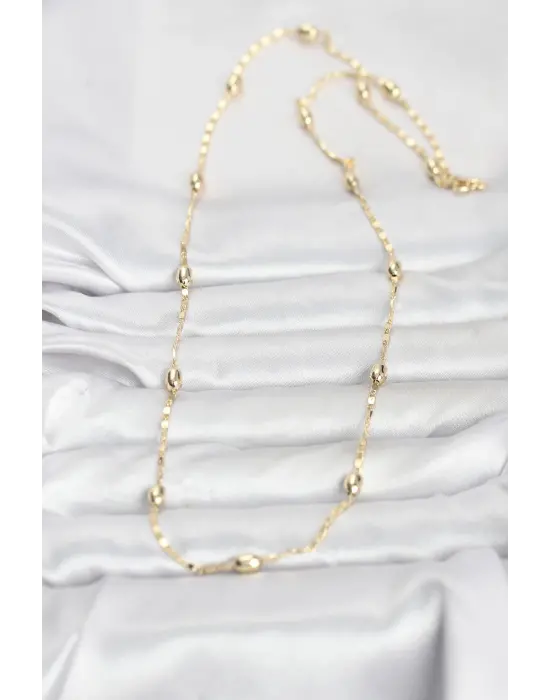 CM 14K Gold Renk Damla Topçuklu Zincir Model 60 cm Kadın Kolye