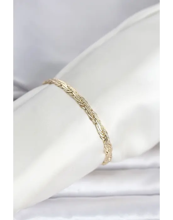 CM 14K Gold Renk Ezme Sarmal Zincir Model Kadın Bileklik
