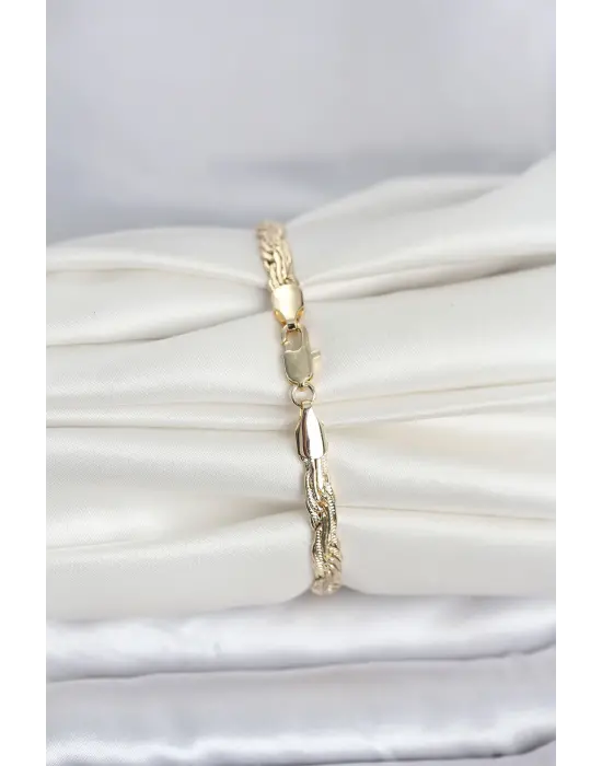 CM 14K Gold Renk Ezme Sarmal Zincir Model Kadın Bileklik