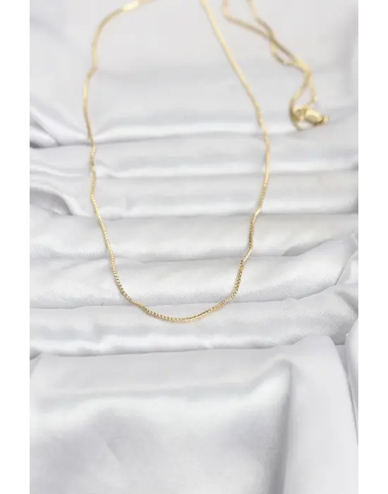 CM 14K Gold Renk İnce Kare Zincirli Model 60 cm Kadın Kolye