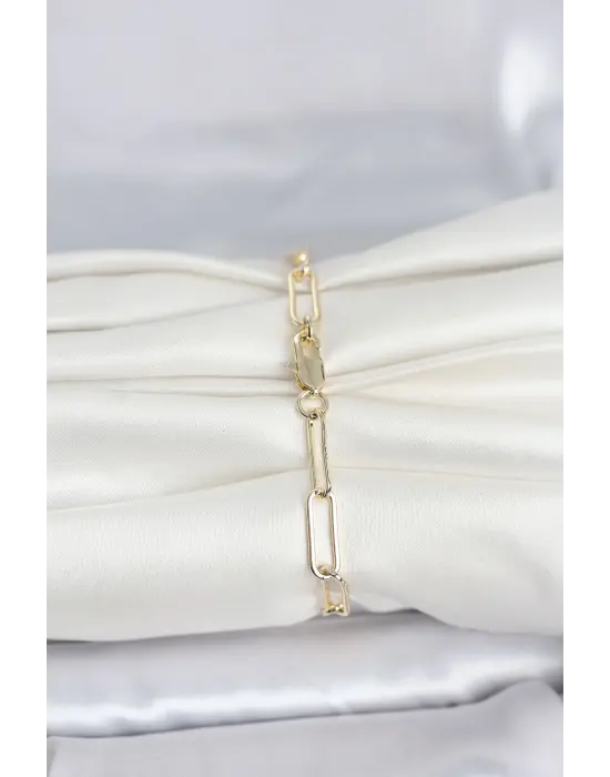 CM 14K Gold Renk Kalın Ataç Zincir Model Kadın Bileklik