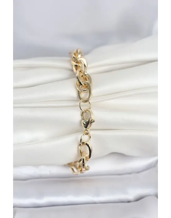 CM 14K Gold Renk Kalın Burgu Zincirli Model Kadın Bileklik