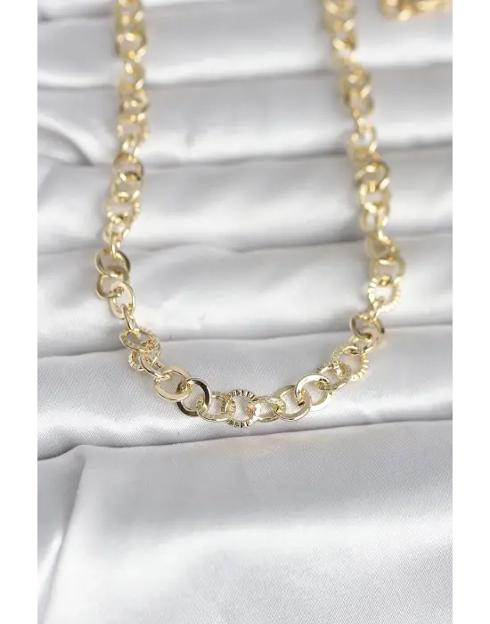 CM 14K Gold Renk Kalın Halka Zincirli 60 cm Kadın Kolye