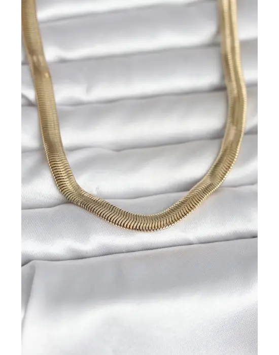 CM 14K Gold Renk Kalın Yassı Yılan Zincir Model 45 cm Kadın Kolye