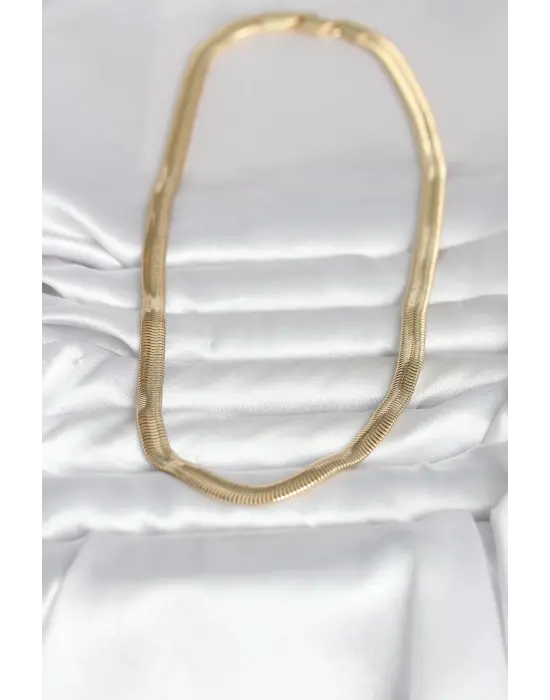 CM 14K Gold Renk Kalın Yassı Yılan Zincir Model 45 cm Kadın Kolye