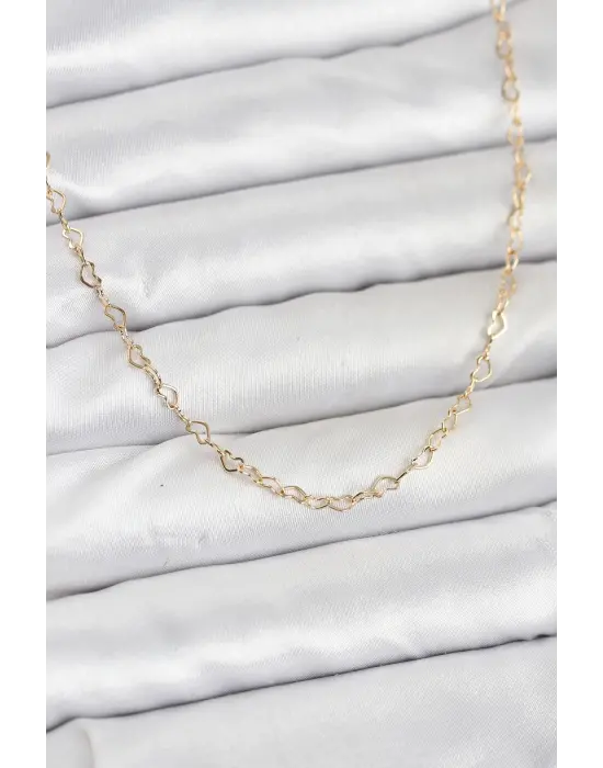 CM 14K Gold Renk Kalp Zincirli Kadın Kolye