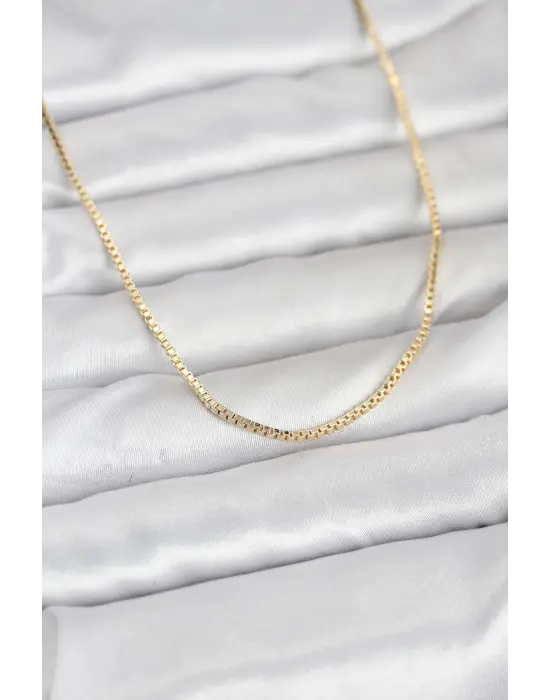 CM 14K Gold Renk Kare Zincirli Model 60 cm Kadın Kolye