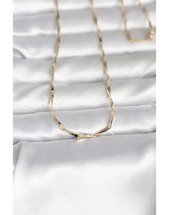 CM 14K Gold Renk Kesme Çubuk Zincirli Model 60 cm Kadın Kolye