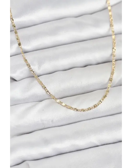 CM 14K Gold Renk Lazer İnce Zincirli Kadın Kolye