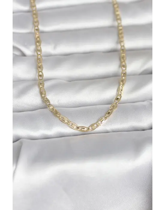 CM 14K Gold Renk Lazer Kesim Zincirli Model 60 cm Kadın Kolye