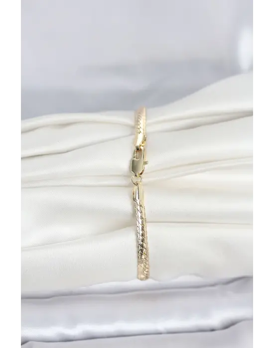 CM 14K Gold Renk Lazerli Yassı Zincir Model Kadın Bileklik