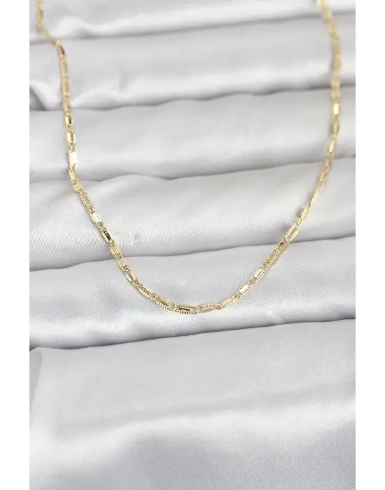 CM 14K Gold Renk Lazerli Zincir Model 60 cm Kadın Kolye