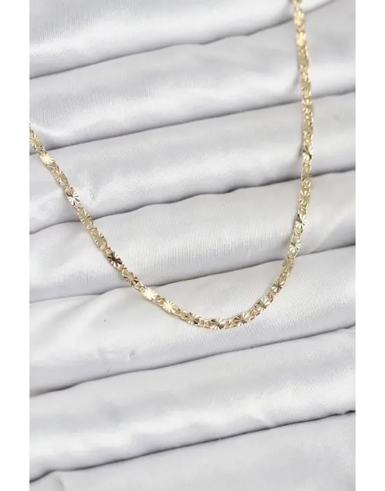 CM 14K Gold Renk Lazerli Zincir Model Kadın Kolye