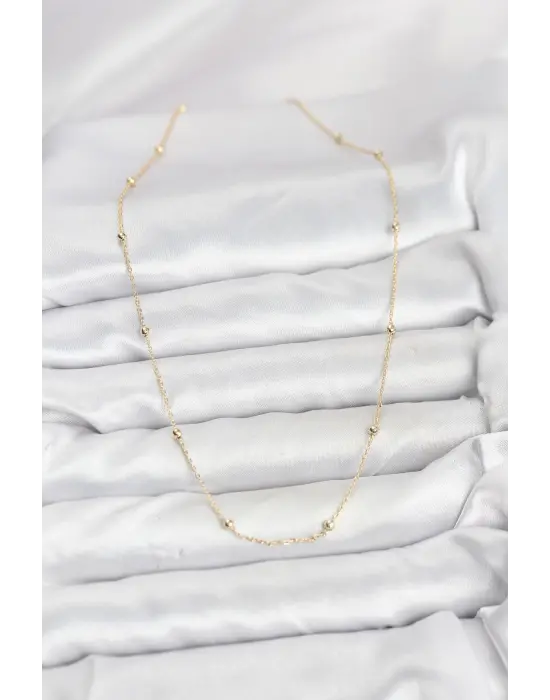 CM 14K Gold Renk Minik Top Zincirli Kadın Kolye