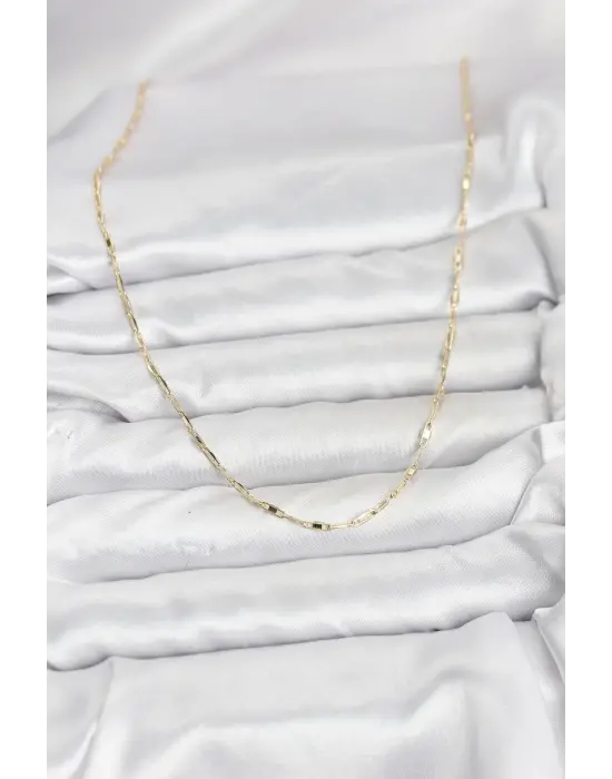 CM 14K Gold Renk Pirinç Ataç Zincir 60 cm Kadın Kolye