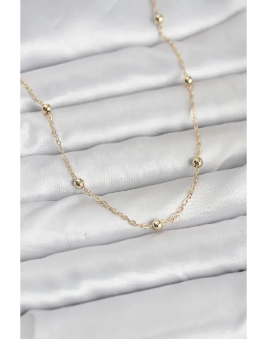 CM 14K Gold Renk Pirinç Top Zincirli 60 cm Kadın Kolye