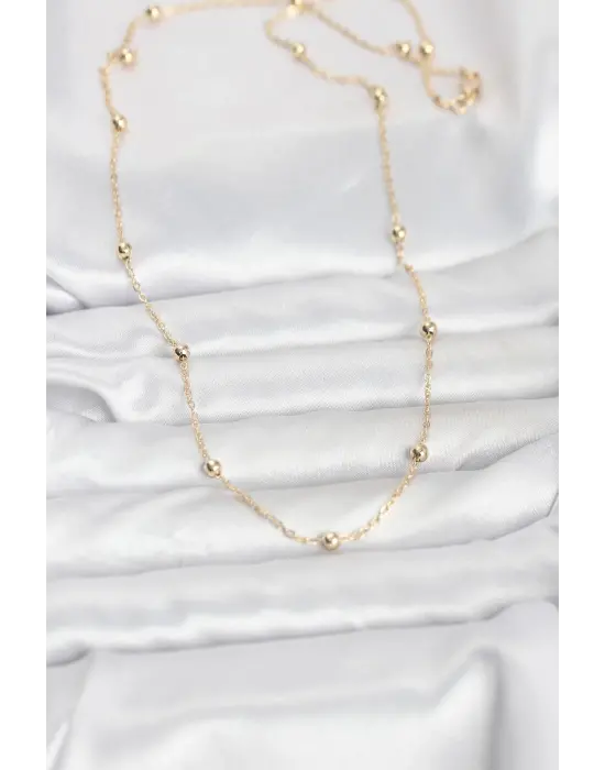 CM 14K Gold Renk Pirinç Top Zincirli 60 cm Kadın Kolye