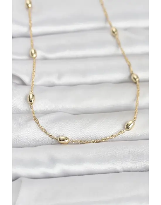 CM 14K Gold Renk Topçuklu Burgu Zincir Model 60 cm Kadın Kolye