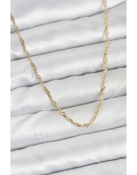 CM 14K Gold Renk Yassı Burgulu Model Kadın Kolye