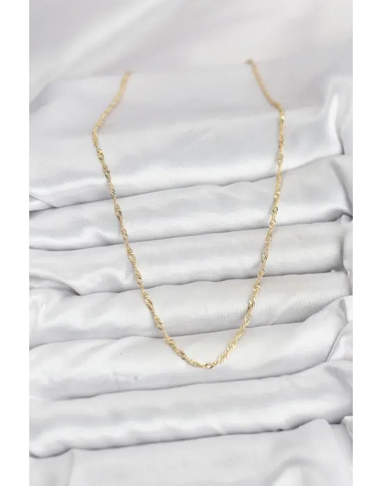 CM 14K Gold Renk Yassı Burgulu Model Kadın Kolye